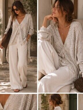 Free People Marled Hi Low Hem Grandma Cottagecore Cardigan